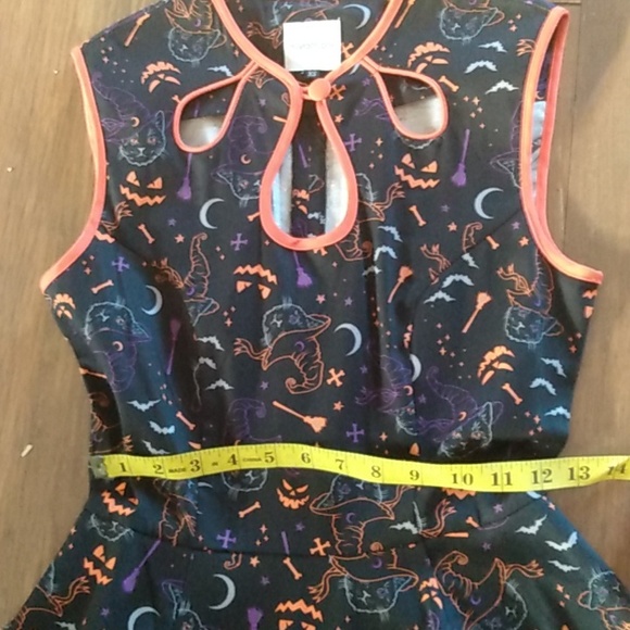 New Never Worn Halloween Dress Black Cat Witch Pumpkin Bat Design Royal Monk XS - Picture 2 of 3